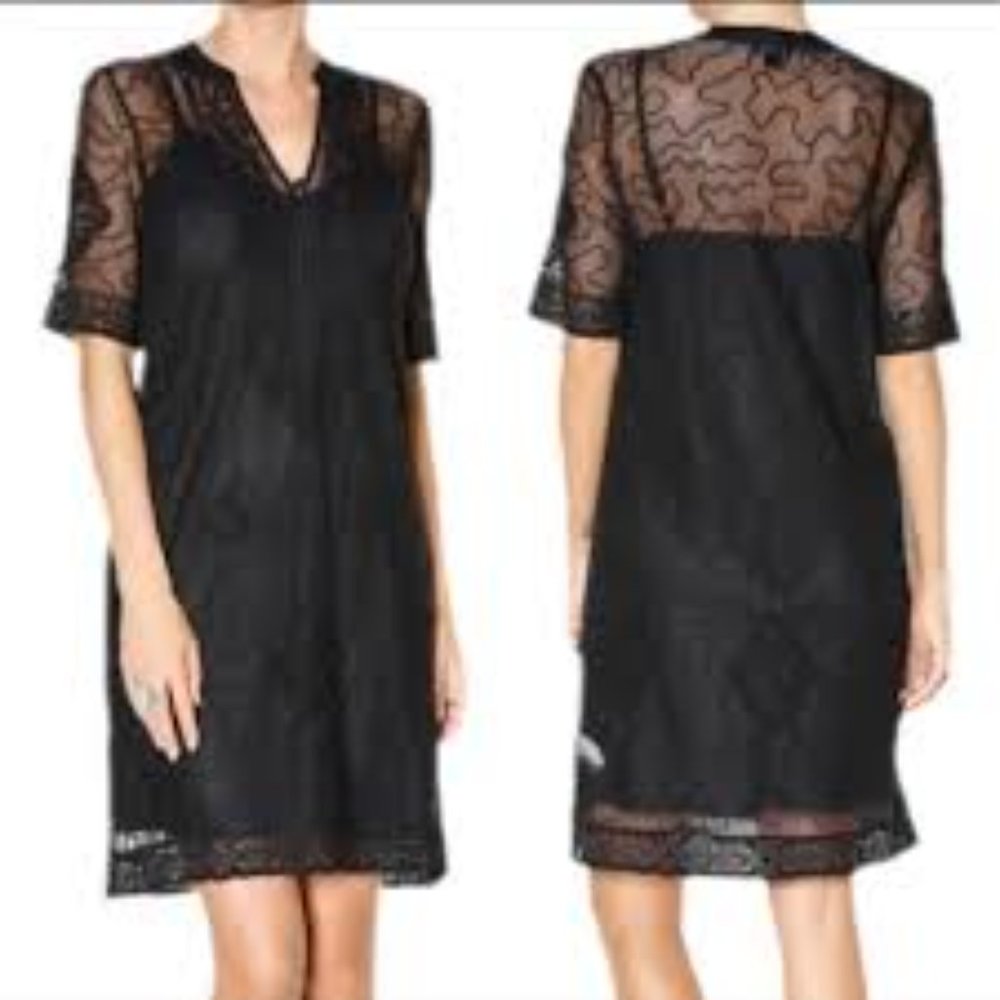 Lucky Brand Black Mesh Lace Overlay Dress - Size Small - Great Condition